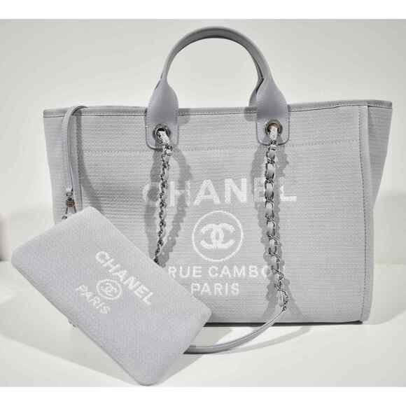 Chanel 22S Deauville Grey Large Shopping 30cm 2Way Silver Chain Handle Tote Bag - Picture 2 of 12